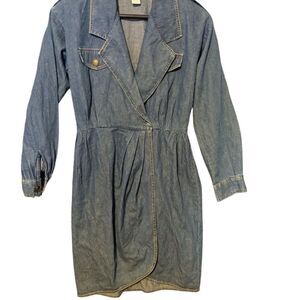 Petite Sophisticate Vintage Denim Midi Dress Blue Size 4 Long Sleeve